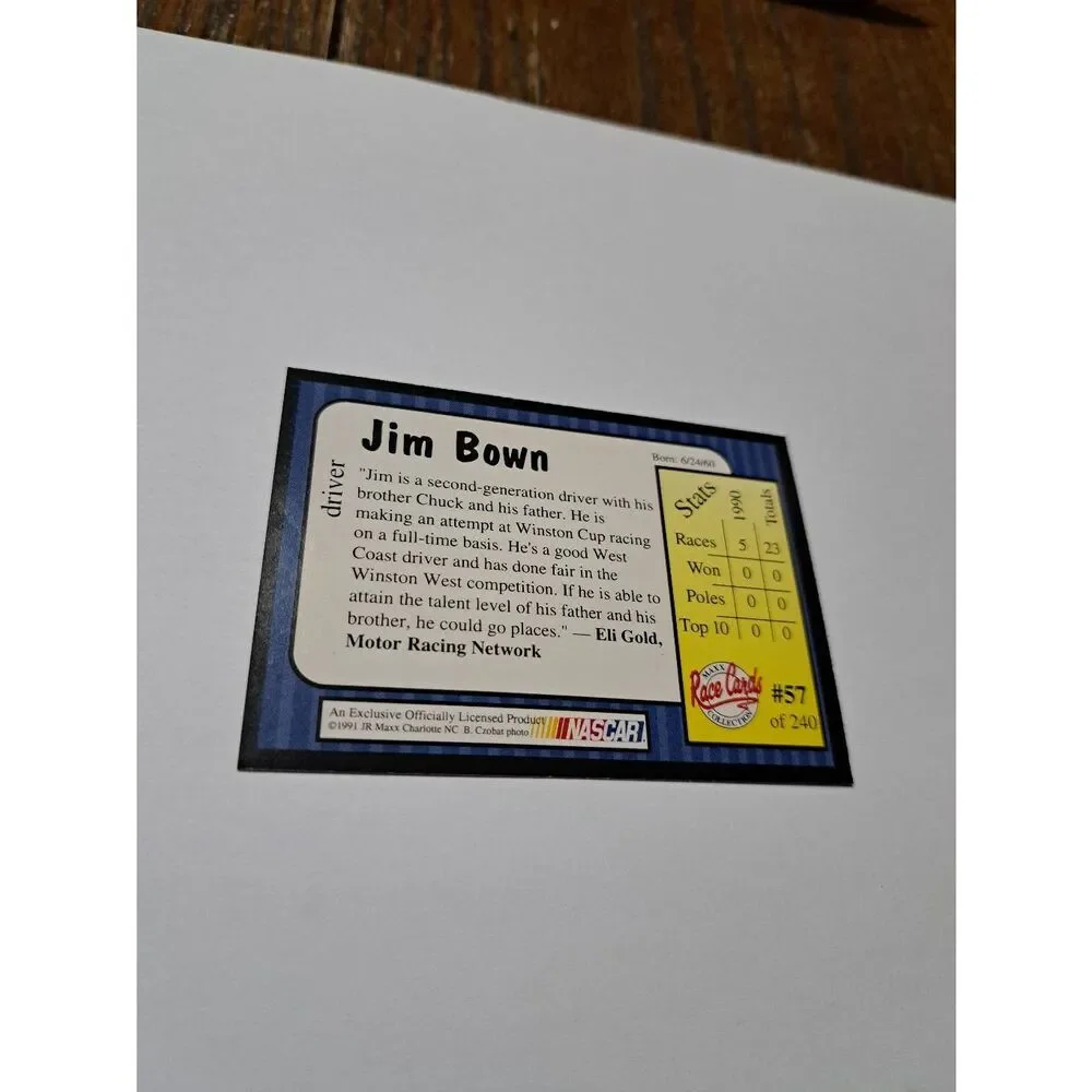 Vintage 1991 Maxx Jim Bown #57 Race Car Nascar Trading Card
